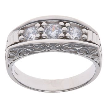 Silver Cubic Zirconia Trilogy Signet Ring