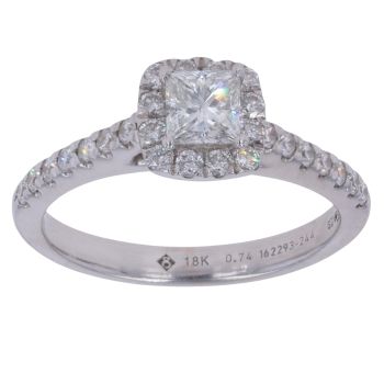 18ct White Gold 0.74ct Princess and Brilliant Cut Diamond Cluster Ring