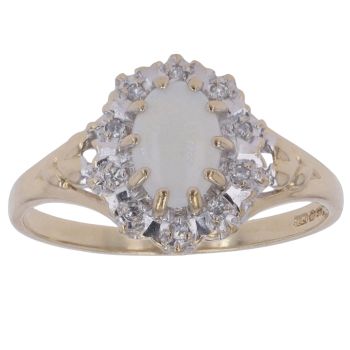 9ct Yellow Gold 0.05ct Diamond and Opal Cluster Ring