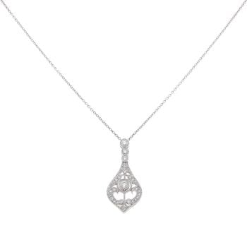 18ct White Gold 0.40ct Brilliant Cut Diamond Cluster Pendant And Chain 16"