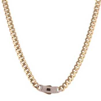 14ct Yellow Gold Monaco Classic Pave Lock Curb Chain 22"