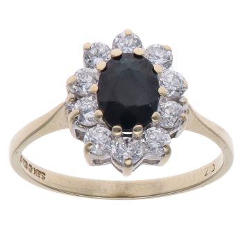 9ct Yellow Gold Cubic Zirconia and Sapphire Cluster Ring