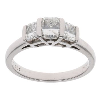 18ct White Gold 1.00ct Modified Step Cut Trilogy Ring