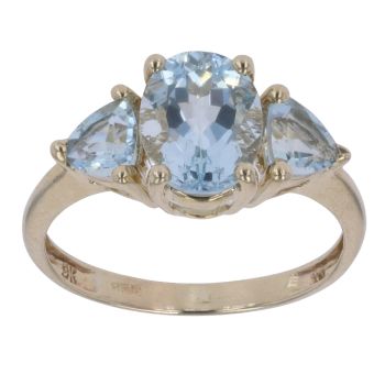 9ct Yellow Gold Blue Topaz Three Stone Ring