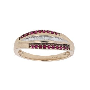 9ct Yellow Gold Ruby and 0.25ct Diamond Ring