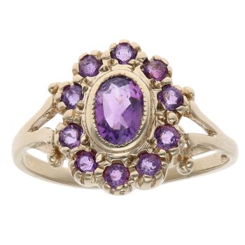 9ct Yellow Gold Amethyst Cluster Ring