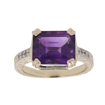 9ct Yellow Gold Amethyst And Cubic Zirconia Ring