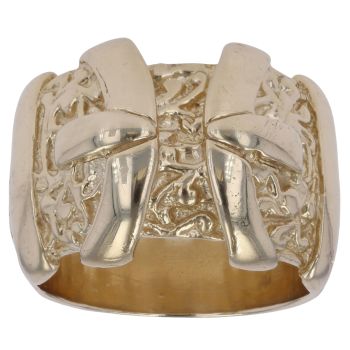 9ct Yellow Gold Patterned Double Buckle Ring