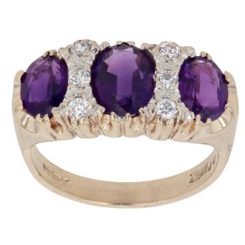 9ct Yellow Gold Cubic Zirconia and Amethyst Fancy Ring