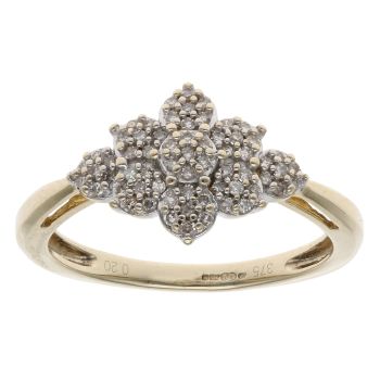 9ct Yellow Gold 0.20ct Brilliant Cut Diamond Cluster Ring