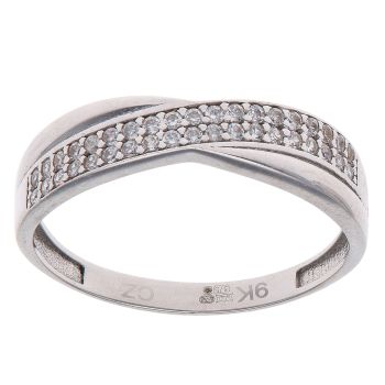 9ct White Gold Cubic Zirconia Crossover Ring