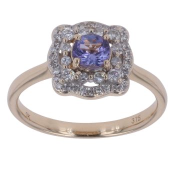 9ct Yellow Gold 0.33ct Brilliant Cut Diamond and Tanzanite Cluster Ring