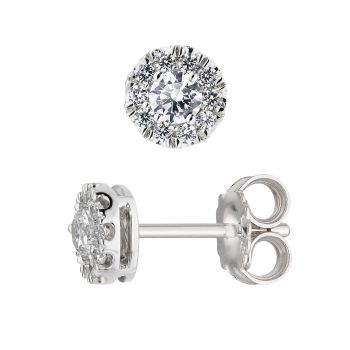 9ct White Gold 0.50ct Natural Diamond Halo Stud Earrings