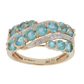 9ct Yellow Gold 0.05ct Brilliant Cut Diamond and Apatite Cluster Ring