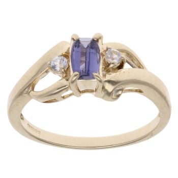 9ct Yellow Gold Tanzanite and Cubic Zirconia Dress Ring