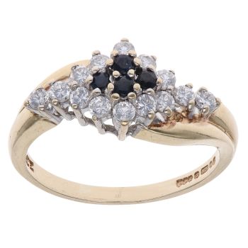 9ct Yellow Gold Sapphire and Cubic Zirconia Cluster Ring