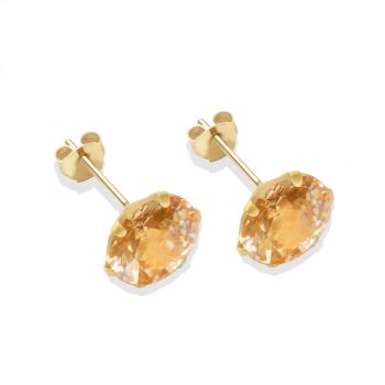9ct Yellow Gold Champagne Cubic Zirconia Stud Earrings 8mm