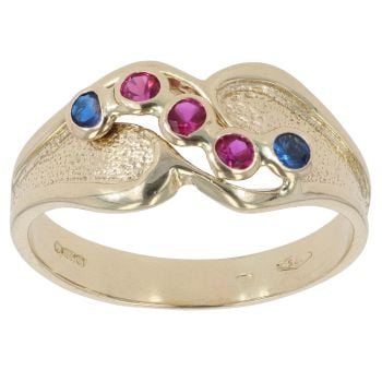 9ct Yellow Gold Created Sapphire And Created Ruby Five Stone Ring