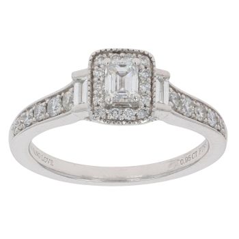 Platinum 0.95ct Baguette And Brilliant Cut Diamond Cluster Ring