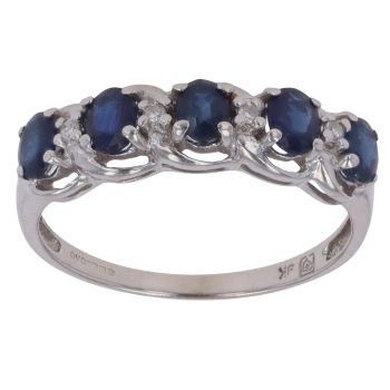 9ct White Gold 0.05ct Diamond and Sapphire Five Stone Ring