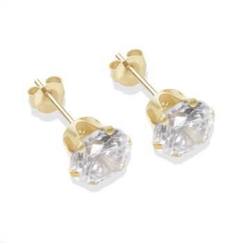 9ct Yellow Gold White Cubic Zirconia Stud Earrings 7mm