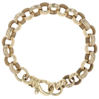 9ct Yellow Gold Patterned and Plain Belcher Bracelet 8"