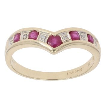 9ct Yellow Gold 0.05ct Diamond and Ruby Wishbone Ring