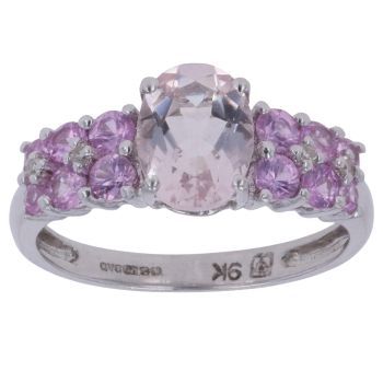 9ct White Gold Pink Morganite and Sapphire Fancy Ring