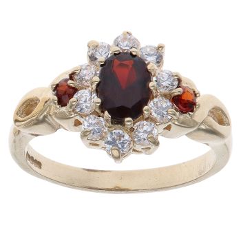 9ct Yellow Gold Garnet and Cubic Zirconia Cluster Ring