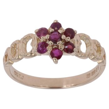 9ct Yellow Gold Ruby Cluster Ring