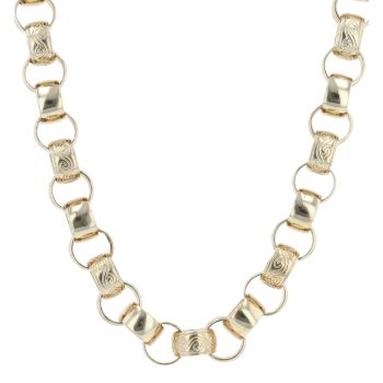 9ct Yellow Gold Patterned And Plain Belcher Chain 24"