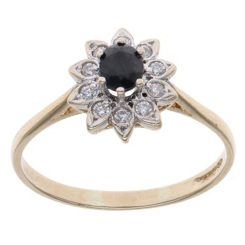 9ct Yellow Gold Sapphire and Cubic Zirconia Cluster Ring