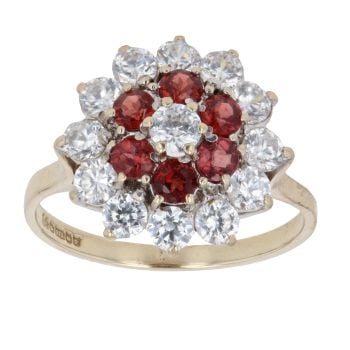 9ct Yellow Gold Garnet And Cubic Zirconia Cluster Ring