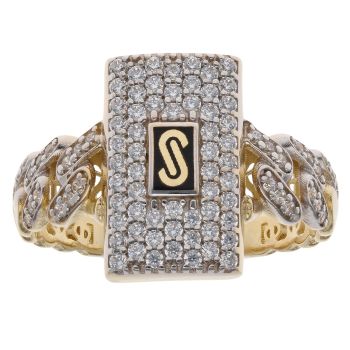 14ct Yellow Gold Monaco Classic Plain Pave Link Signet Ring