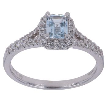 18ct White Gold 0.22ct Brilliant Cut Diamond and Aquamarine Cluster Ring