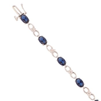 9ct White Gold 0.06ct Diamond And Created Sapphire Bracelet 7"