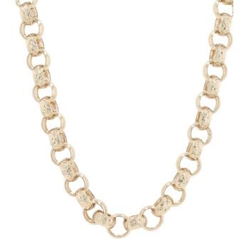 9ct Yellow Gold Patterned and Plain Belcher Chain 26"