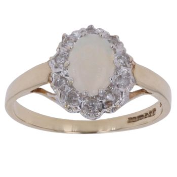 9ct Yellow Gold 0.05ct Diamond and Opal Cluster Ring