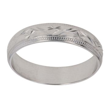 9ct White Gold Patterned 4mm Wedding Band