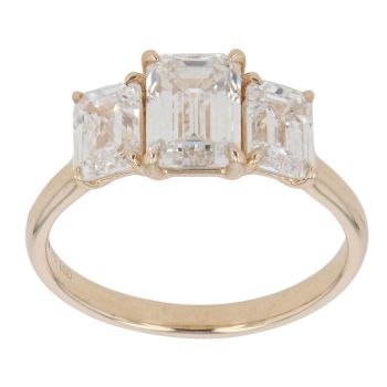 9ct Yellow Gold 3.00ct Emerald Cut Lab Grown Diamond Trilogy Ring