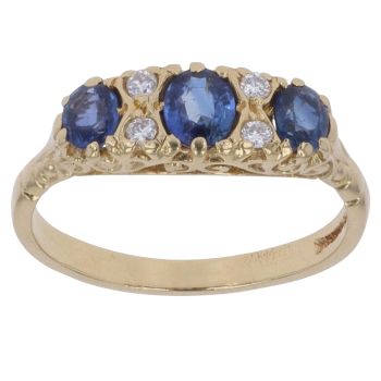 18ct Yellow Gold 0.08ct Diamond and Sapphire Three Stone Ring