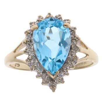 9ct Yellow Gold 0.02ct Brilliant Cut Diamond and Blue Topaz Fancy Ring