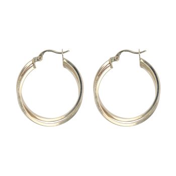14ct Yellow Gold Greek Key Two Band Crossover Hoop Earrings