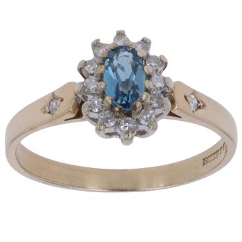 9ct Yellow Gold 0.15ct Diamond and Blue Topaz Cluster Ring