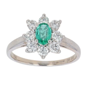 18ct White Gold 0.65ct Brilliant Cut Diamond and Emerald Cluster Ring