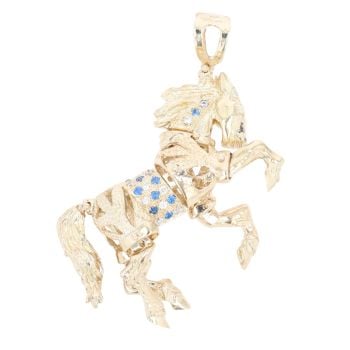 9ct Yellow Gold Cubic Zirconia And Blue Gemstone Horse Pendant