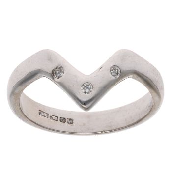 18ct White Gold 0.03ct Brilliant Cut Diamond Wishbone Ring