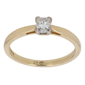 18ct Yellow Gold 0.25ct Princess Cut Diamond Solitaire Ring