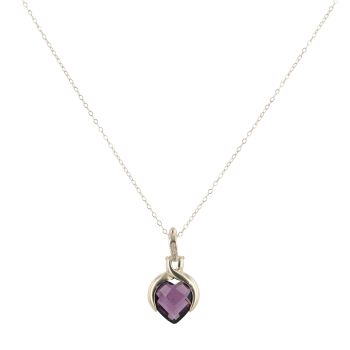 9ct Yellow Gold Purple Gemstone Heart Pendant and Chain 20"