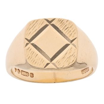 9ct Yellow Gold Diamond Cut Signet Ring